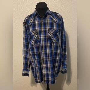 Pendleton Frontier Shirt Western Pearl Snap  Black Plaid Long Sleeve Medium EUC